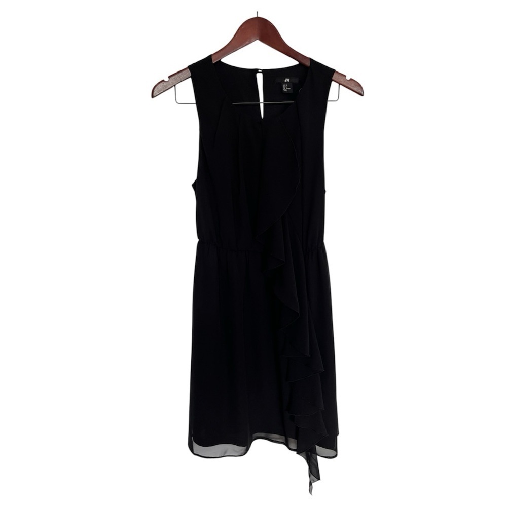 H&M Black Ruffle Mini Dress size 8